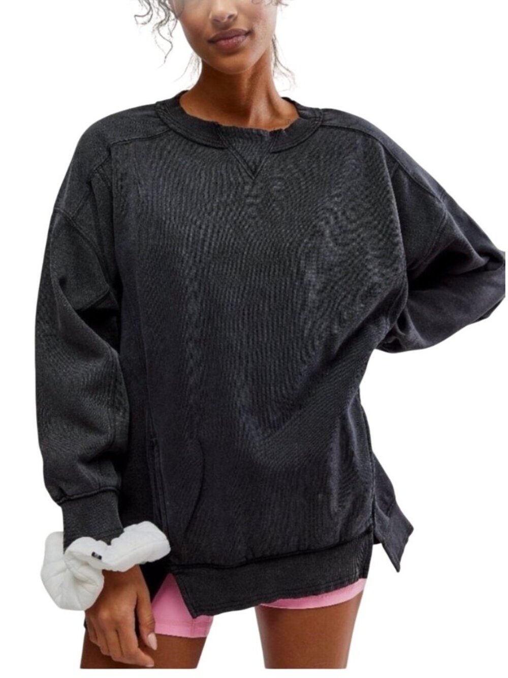 Fee People Movement Intercept Tunic Sweatshirt XS Black Oversized Distressed Hem